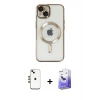 MARSİLYAN™- iPhone 14 Kılıf Nova Işık Özel Seri - Siyah Bilvis 5in1 5D Magic Hayalet Cam Ekran Koruyucu + Shine Kamera Lens - GD