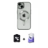 MARSİLYAN™- iPhone 14 Kılıf Nova Işık Özel Seri - Siyah Bilvis 5in1 5D Magic Hayalet Cam Ekran Koruyucu + PVD Metal Kamera Lens - MI