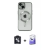 MARSİLYAN™- iPhone 14 Kılıf Nova Işık Özel Seri - Siyah Bilvis 5in1 5D Magic Hayalet Cam Ekran Koruyucu + PVD Metal Kamera Lens - SH