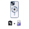 MARSİLYAN™- iPhone 14 Kılıf Nova Işık Özel Seri - Siyah Bilvis 5in1 5D Magic Hayalet Cam Ekran Koruyucu + Yeşil PVD Metal Kamera Lens