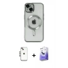 MARSİLYAN™- iPhone 14 Kılıf Nova Işık Özel Seri - Siyah Bilvis 5in1 5D Magic Hayalet Cam Ekran Koruyucu + Gökkuşağı Shine Kamera Lens