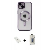 MARSİLYAN™- iPhone 14 Kılıf Nova Işık Özel Seri - Siyah Bilvis Hayalet Cam Ekran Koruyucu + Diamond Kamera Lens - YL