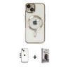 MARSİLYAN™- iPhone 14 Kılıf Nova Işık Özel Seri - Siyah Bilvis Hayalet Cam Ekran Koruyucu + Shine Kamera Lens - GD