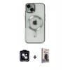 MARSİLYAN™- iPhone 14 Kılıf Nova Işık Özel Seri - Siyah Bilvis Hayalet Cam Ekran Koruyucu + PVD Metal Kamera Lens - GS