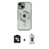 MARSİLYAN™- iPhone 14 Kılıf Nova Işık Özel Seri - Siyah Bilvis Hayalet Cam Ekran Koruyucu + PVD Metal Kamera Lens - GS