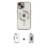 MARSİLYAN™- iPhone 14 Kılıf Nova Işık Özel Seri - Siyah Bilvis Hayalet Cam Ekran Koruyucu + Shine Kamera Lens - GS