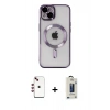 MARSİLYAN™- iPhone 14 Kılıf Nova Işık Özel Seri - Siyah Bilvis Hayalet Cam Ekran Koruyucu + Kırmızı Shine Kamera Lens