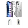 MARSİLYAN™- iPhone 14 Kılıf Nova Işık Özel Seri - Siyah Bilvis Hayalet Cam Ekran Koruyucu + Mavi Shine Kamera Lens