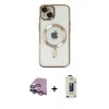 MARSİLYAN™- iPhone 14 Kılıf Nova Işık Özel Seri - Siyah Bilvis Hayalet Cam Ekran Koruyucu + Raze Metal Kamera Lens - MR