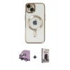 MARSİLYAN™- iPhone 14 Kılıf Nova Işık Özel Seri - Siyah Bilvis Hayalet Cam Ekran Koruyucu + Raze Metal Kamera Lens - MR