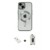 MARSİLYAN™- iPhone 14 Kılıf Nova Işık Özel Seri - Siyah Bilvis Hayalet Cam Ekran Koruyucu + Diamond Kamera Lens - PE