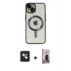 MARSİLYAN™- iPhone 14 Kılıf Nova Işık Özel Seri - Siyah Bilvis Hayalet Cam Ekran Koruyucu + PVD Metal Kamera Lens - PE