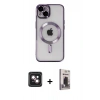 MARSİLYAN™- iPhone 14 Kılıf Nova Işık Özel Seri - Siyah Bilvis Hayalet Cam Ekran Koruyucu + PVD Metal Kamera Lens - PE