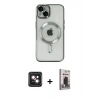 MARSİLYAN™- iPhone 14 Kılıf Nova Işık Özel Seri - Siyah Bilvis Hayalet Cam Ekran Koruyucu + PVD Metal Kamera Lens - PE