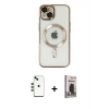 MARSİLYAN™- iPhone 14 Kılıf Nova Işık Özel Seri - Siyah Bilvis Hayalet Cam Ekran Koruyucu + Shine Kamera Lens - YL