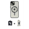 MARSİLYAN™- iPhone 14 Kılıf Nova Işık Özel Seri - Siyah Bilvis Hayalet Cam Ekran Koruyucu + Siyah PVD Metal Kamera Lens