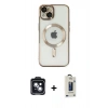 MARSİLYAN™- iPhone 14 Kılıf Nova Işık Özel Seri - Siyah Bilvis Hayalet Cam Ekran Koruyucu + Siyah PVD Metal Kamera Lens