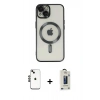 MARSİLYAN™- iPhone 14 Kılıf Nova Işık Özel Seri - Siyah Bilvis Hayalet Cam Ekran Koruyucu + Shine Kamera Lens - SH