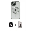 MARSİLYAN™- iPhone 14 Kılıf Nova Işık Özel Seri - Siyah Bilvis Hayalet Cam Ekran Koruyucu + PVD Metal Kamera Lens - TU