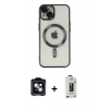 MARSİLYAN™- iPhone 14 Kılıf Nova Işık Özel Seri - Siyah Bilvis Hayalet Cam Ekran Koruyucu + PVD Metal Kamera Lens - YL