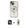 MARSİLYAN™- iPhone 14 Kılıf Nova Işık Özel Seri - Siyah Bilvis Hayalet Cam Ekran Koruyucu + PVD Metal Kamera Lens - YL