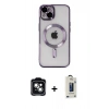 MARSİLYAN™- iPhone 14 Kılıf Nova Işık Özel Seri - Siyah Bilvis Hayalet Cam Ekran Koruyucu + PVD Metal Kamera Lens - YL