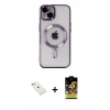 MARSİLYAN™- iPhone 14 Kılıf Nova Işık Özel Seri - Siyah Buffer Cam Ekran Koruyucu + Diamond Kamera Lens - SABE