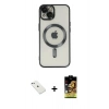 MARSİLYAN™- iPhone 14 Kılıf Nova Işık Özel Seri - Siyah Buffer Cam Ekran Koruyucu + Diamond Kamera Lens - SABE