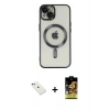 MARSİLYAN™- iPhone 14 Kılıf Nova Işık Özel Seri - Siyah Buffer Cam Ekran Koruyucu + Diamond Kamera Lens - YL