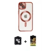 MARSİLYAN™- iPhone 14 Kılıf Nova Işık Özel Seri - Siyah Buffer Cam Ekran Koruyucu + Gümüş PVD Metal Kamera Lens