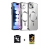 MARSİLYAN™- iPhone 14 Kılıf Nova Işık Özel Seri - Siyah Buffer Cam Ekran Koruyucu + Gümüş PVD Metal Kamera Lens
