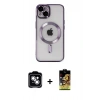 MARSİLYAN™- iPhone 14 Kılıf Nova Işık Özel Seri - Siyah Buffer Cam Ekran Koruyucu + Gümüş PVD Metal Kamera Lens