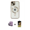 MARSİLYAN™- iPhone 14 Kılıf Nova Işık Özel Seri - Siyah Buffer Cam Ekran Koruyucu + Raze Metal Kamera Lens - GS