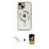 MARSİLYAN™- iPhone 14 Kılıf Nova Işık Özel Seri - Siyah Buffer Cam Ekran Koruyucu + Diamond Kamera Lens - PE