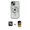 MARSİLYAN™- iPhone 14 Kılıf Nova Işık Özel Seri - Siyah Buffer Cam Ekran Koruyucu + PVD Metal Kamera Lens - PE