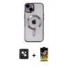 MARSİLYAN™- iPhone 14 Kılıf Nova Işık Özel Seri - Siyah Buffer Cam Ekran Koruyucu + PVD Metal Kamera Lens - PE