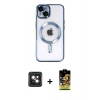 MARSİLYAN™- iPhone 14 Kılıf Nova Işık Özel Seri - Siyah Buffer Cam Ekran Koruyucu + PVD Metal Kamera Lens - PE