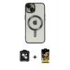 MARSİLYAN™- iPhone 14 Kılıf Nova Işık Özel Seri - Siyah Buffer Cam Ekran Koruyucu + PVD Metal Kamera Lens - YL
