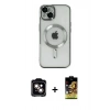 MARSİLYAN™- iPhone 14 Kılıf Nova Işık Özel Seri - Siyah Buffer Cam Ekran Koruyucu + PVD Metal Kamera Lens - TU