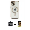 MARSİLYAN™- iPhone 14 Kılıf Nova Işık Özel Seri - Siyah Buffer Cam Ekran Koruyucu + PVD Metal Kamera Lens - YL