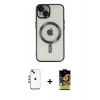 MARSİLYAN™- iPhone 14 Kılıf Nova Işık Özel Seri - Siyah Buffer Cam Ekran Koruyucu + Shine Kamera Lens - GI