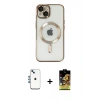 MARSİLYAN™- iPhone 14 Kılıf Nova Işık Özel Seri - Siyah Buffer Cam Ekran Koruyucu + Shine Kamera Lens - MI