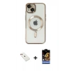 MARSİLYAN™- iPhone 14 Kılıf Nova Işık Özel Seri - Siyah Buffer Hayalet Cam Ekran Koruyucu + Diamond Kamera Lens - KI