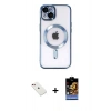 MARSİLYAN™- iPhone 14 Kılıf Nova Işık Özel Seri - Siyah Buffer Hayalet Cam Ekran Koruyucu + Diamond Kamera Lens - KI