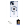 MARSİLYAN™- iPhone 14 Kılıf Nova Işık Özel Seri - Siyah Buffer Hayalet Cam Ekran Koruyucu + Diamond Kamera Lens - PE