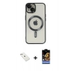 MARSİLYAN™- iPhone 14 Kılıf Nova Işık Özel Seri - Siyah Buffer Hayalet Cam Ekran Koruyucu + Diamond Kamera Lens - PE