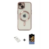 MARSİLYAN™- iPhone 14 Kılıf Nova Işık Özel Seri - Siyah Buffer Hayalet Cam Ekran Koruyucu + Diamond Kamera Lens - PE
