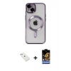 MARSİLYAN™- iPhone 14 Kılıf Nova Işık Özel Seri - Siyah Buffer Hayalet Cam Ekran Koruyucu + Diamond Kamera Lens - PE