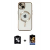 MARSİLYAN™- iPhone 14 Kılıf Nova Işık Özel Seri - Siyah Buffer Hayalet Cam Ekran Koruyucu + PVD Metal Kamera Lens - GS