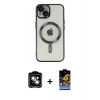 MARSİLYAN™- iPhone 14 Kılıf Nova Işık Özel Seri - Siyah Buffer Hayalet Cam Ekran Koruyucu + PVD Metal Kamera Lens - GS